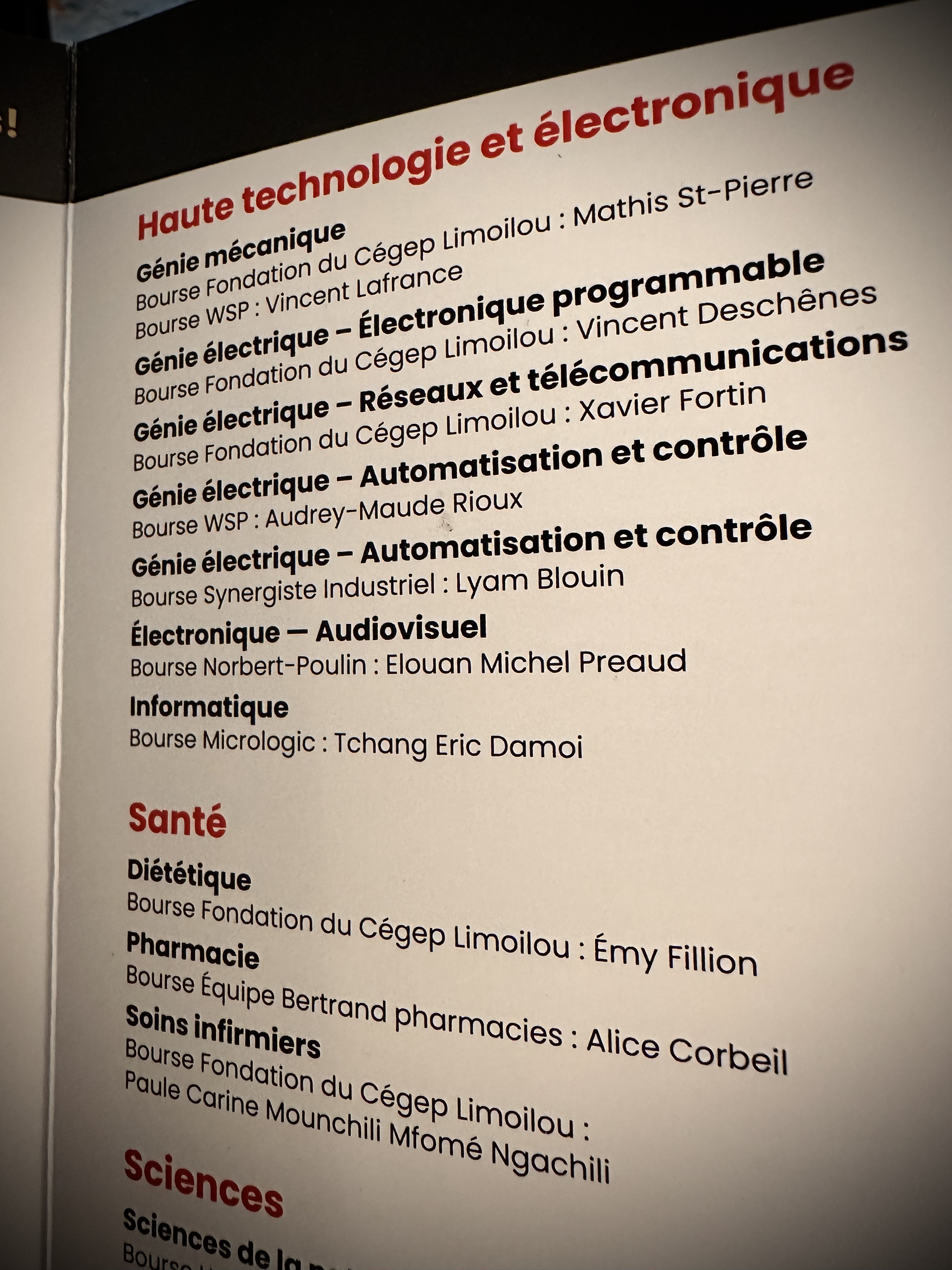 Liste des boursiers